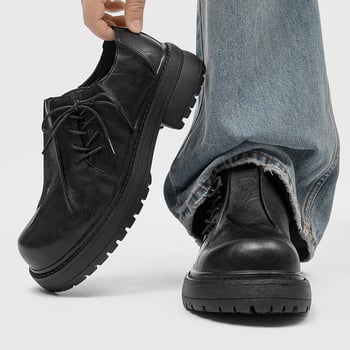 Pantofi derby pentru bărbați, toamnă - partea superioară microfibră, talpă din cauciuc, închidere cu șireturi, vârf rotund