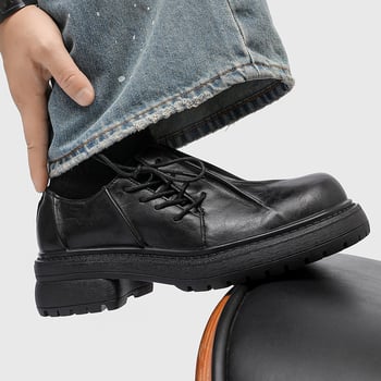 Pantofi derby pentru bărbați, toamnă - partea superioară microfibră, talpă din cauciuc, închidere cu șireturi, vârf rotund