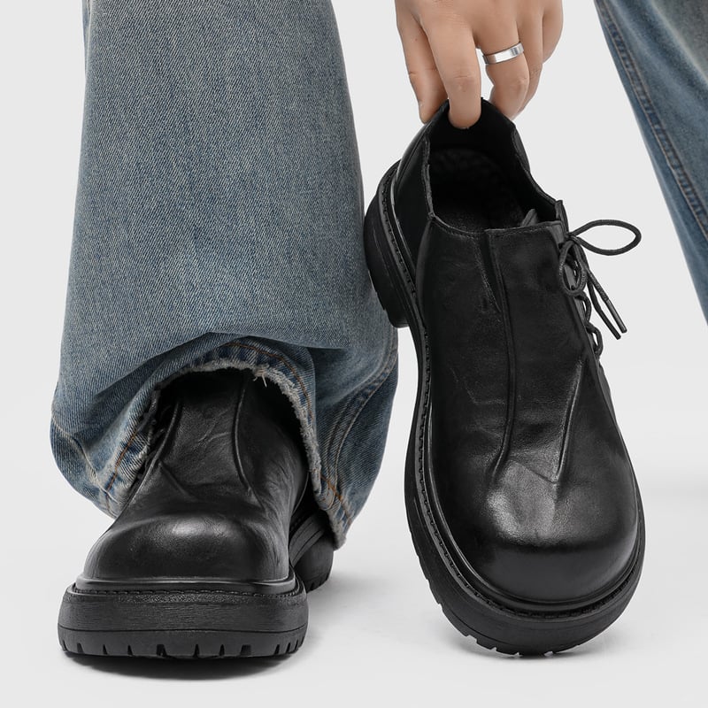 Pantofi derby pentru bărbați, toamnă - partea superioară microfibră, talpă din cauciuc, închidere cu șireturi, vârf rotund