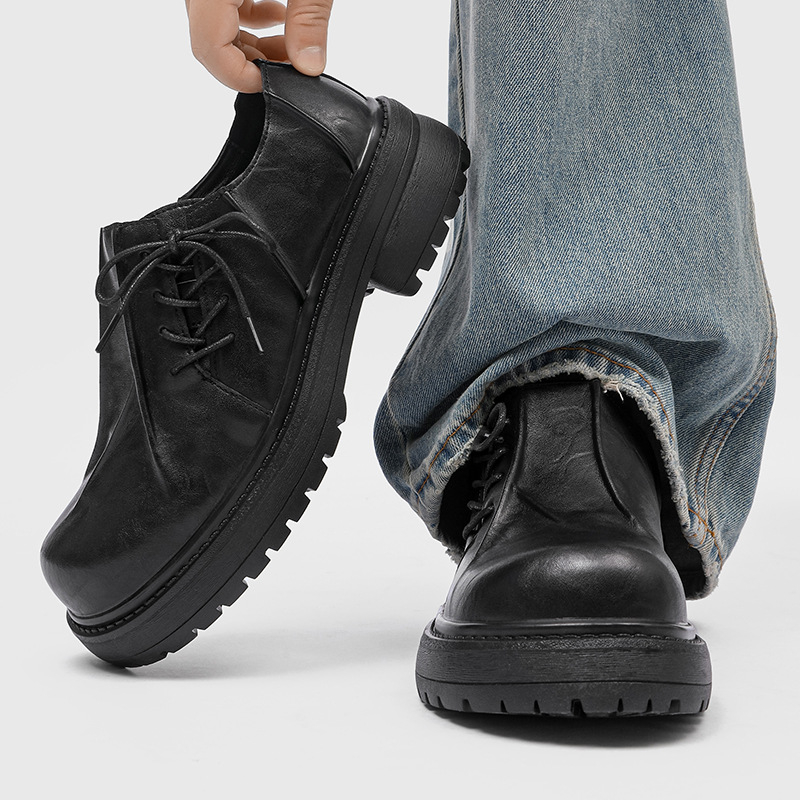 Pantofi derby pentru bărbați, toamnă - partea superioară microfibră, talpă din cauciuc, închidere cu șireturi, vârf rotund