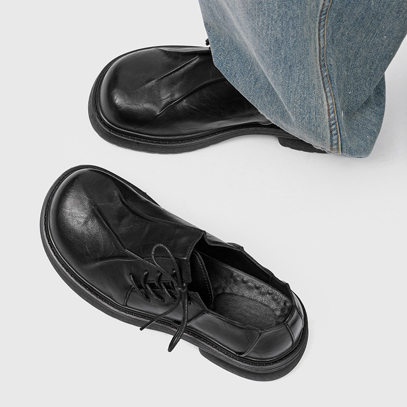 Pantofi derby pentru bărbați, toamnă - partea superioară microfibră, talpă din cauciuc, închidere cu șireturi, vârf rotund