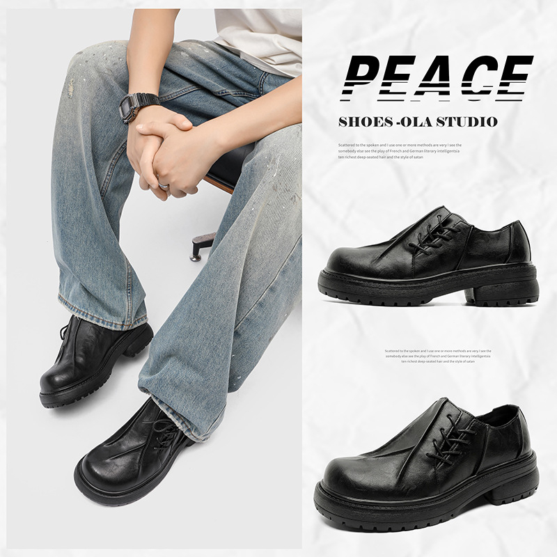 Pantofi derby pentru bărbați, toamnă - partea superioară microfibră, talpă din cauciuc, închidere cu șireturi, vârf rotund