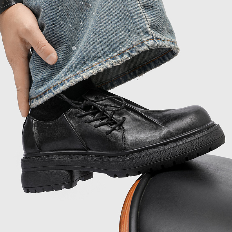 Pantofi derby pentru bărbați, toamnă - partea superioară microfibră, talpă din cauciuc, închidere cu șireturi, vârf rotund