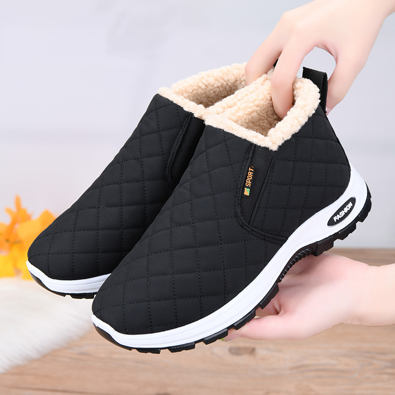 Cizme de iarnă pentru femei, căptușite cu fleece, talpă PVC, gleznă scurtă, vârf rotund, închidere slip-on