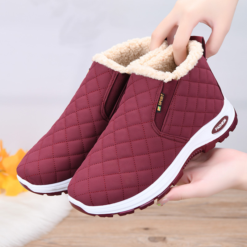 Cizme de iarnă pentru femei, căptușite cu fleece, talpă PVC, gleznă scurtă, vârf rotund, închidere slip-on