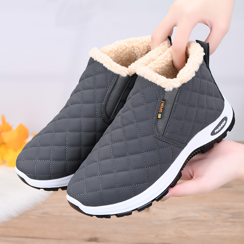 Cizme de iarnă pentru femei, căptușite cu fleece, talpă PVC, gleznă scurtă, vârf rotund, închidere slip-on