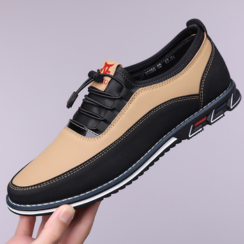 Mocasin masculin slip-on cu bandă elastică, partea superioară PU, vârf rotund, talpă din cauciuc, respirabili