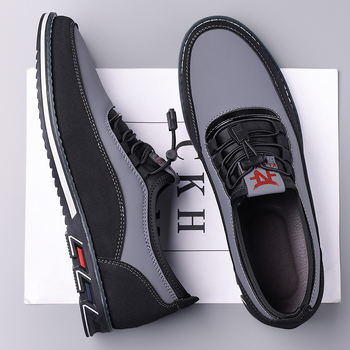 Mocasin masculin slip-on cu bandă elastică, partea superioară PU, vârf rotund, talpă din cauciuc, respirabili