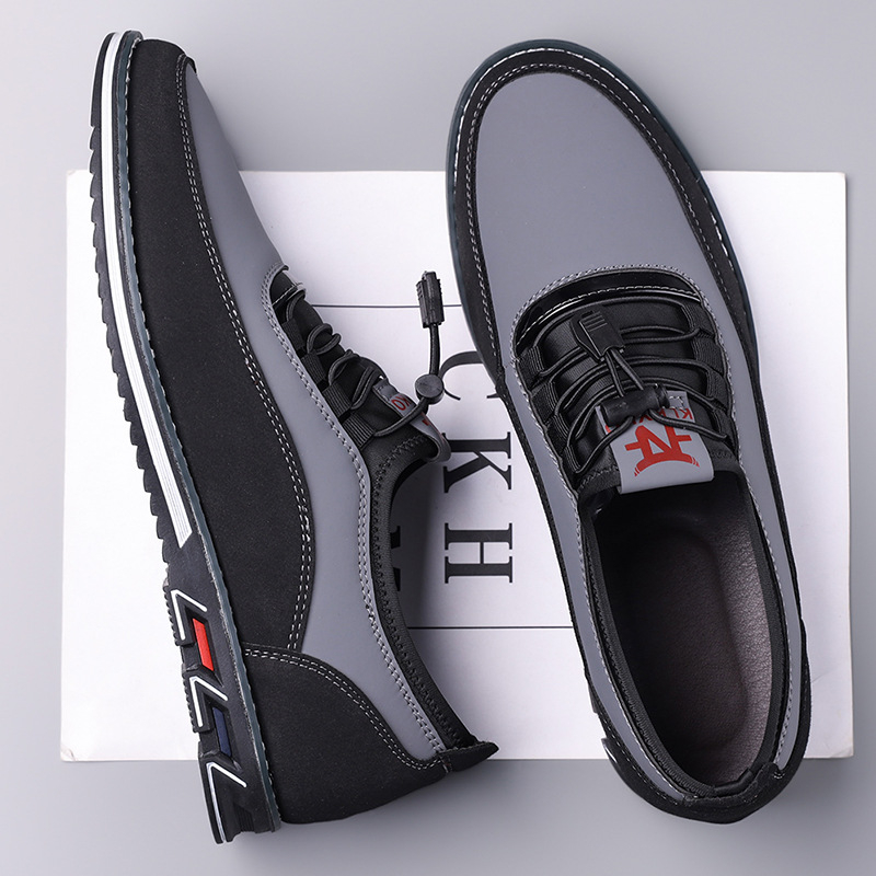 Mocasin masculin slip-on cu bandă elastică, partea superioară PU, vârf rotund, talpă din cauciuc, respirabili