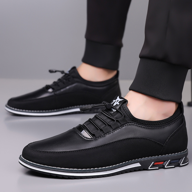 Mocasin masculin slip-on cu bandă elastică, partea superioară PU, vârf rotund, talpă din cauciuc, respirabili