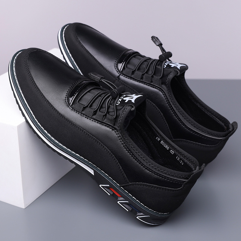 Mocasin masculin slip-on cu bandă elastică, partea superioară PU, vârf rotund, talpă din cauciuc, respirabili