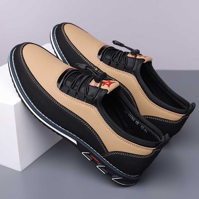 Mocasin masculin slip-on cu bandă elastică, partea superioară PU, vârf rotund, talpă din cauciuc, respirabili