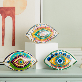 Porcelánová figúrka Zlé oko – severný stolný dekor s pozláteným okrajom – Značka Morning – stojan na papier