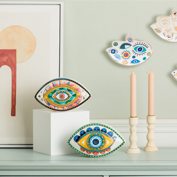 Porcelánová figúrka Zlé oko – severný stolný dekor s pozláteným okrajom – Značka Morning – stojan na papier