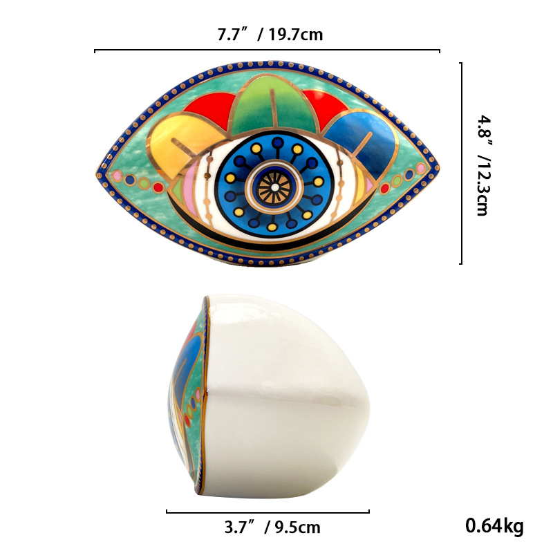 Porcelánová figúrka Zlé oko – severný stolný dekor s pozláteným okrajom – Značka Morning – stojan na papier