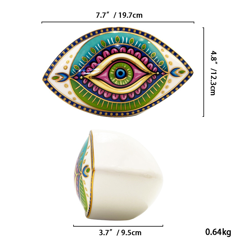 Porcelánová figúrka Zlé oko – severný stolný dekor s pozláteným okrajom – Značka Morning – stojan na papier