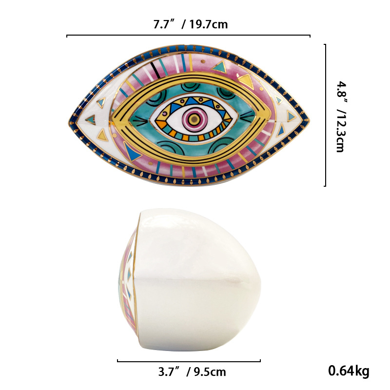 Porcelininė blogio akis – šiaurietiškas stalo dekoras su auksine breve – Prekės ženklas Morning – popieriaus laikiklis