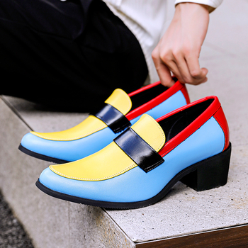 Pantofi din piele pentru bărbați, vârf ascuțit, creștere a înălțimii, partea superioară PU, talpă din cauciuc