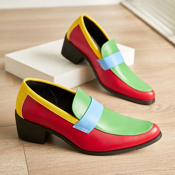 Pantofi din piele pentru bărbați, vârf ascuțit, creștere a înălțimii, partea superioară PU, talpă din cauciuc