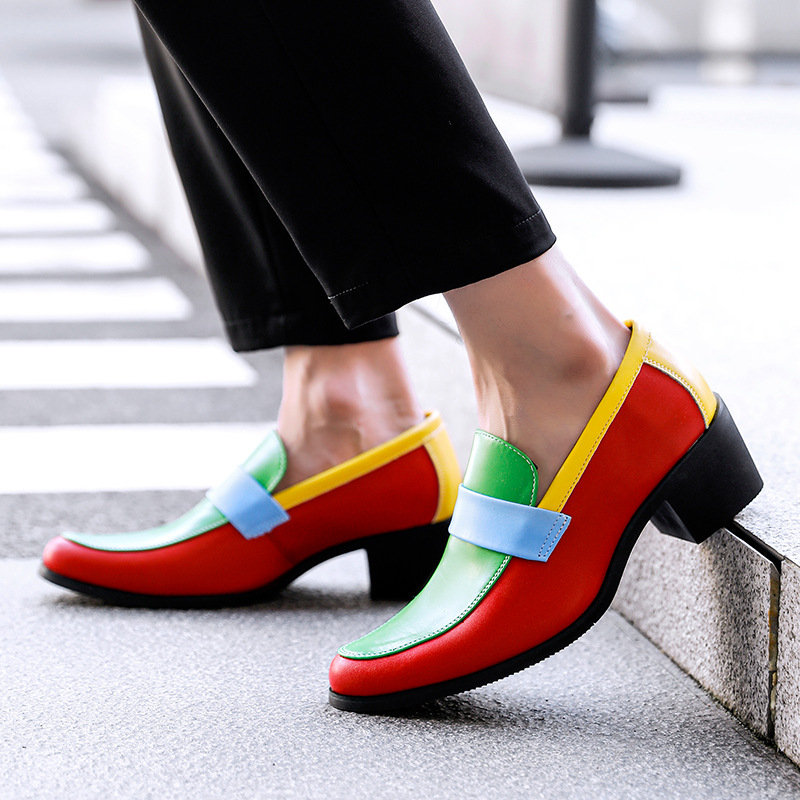 Pantofi din piele pentru bărbați, vârf ascuțit, creștere a înălțimii, partea superioară PU, talpă din cauciuc