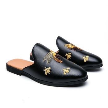 Muški kožni loaferi s izvezenim uzorkom, Slip-On, špičasti nos, PU podstava, gumeni potplat