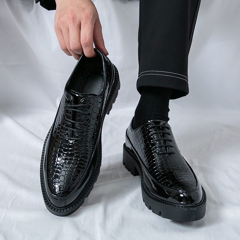 Muške elegantne cipele od umjetne kože, s vezicama, zaobljenim nosem, niski profil, poslovno-ležerni stil