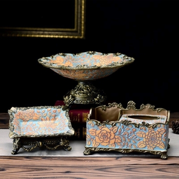 Neoklasicistná súprava: zásobník a tanier na ovocie – trojčlenný set, polopracovaná výstavba, retro európsky štýl, vhodný na reklamné dary