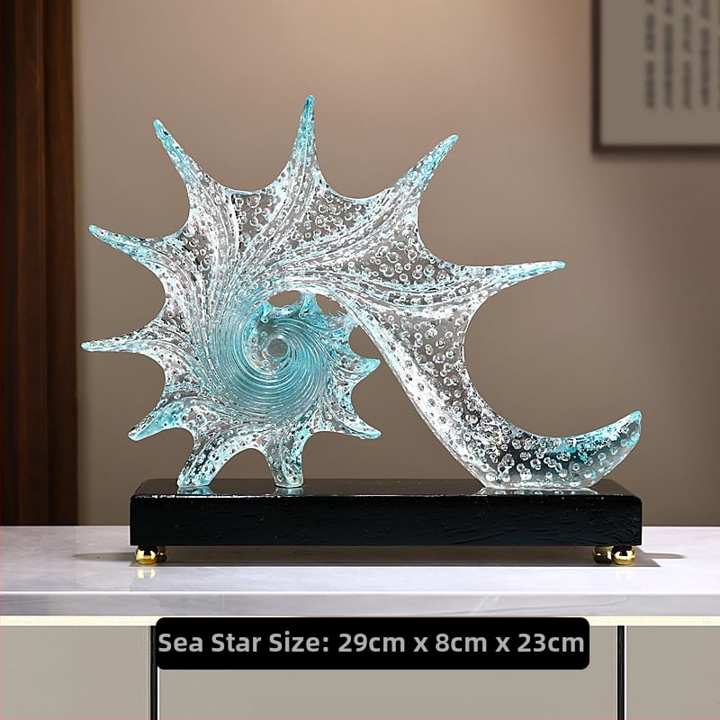 Skulptúra z bio živice s námornou tematikou – hviezdica, na vinársku vitrínu, moderný minimalistický štýl, ručne maľovaná, glazovaná povrchová úprava, prispôsobiteľná