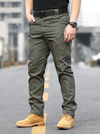 Мъжки панталони с множество джобове, висока талия, прав кройка, дължина капри, корейски стил
