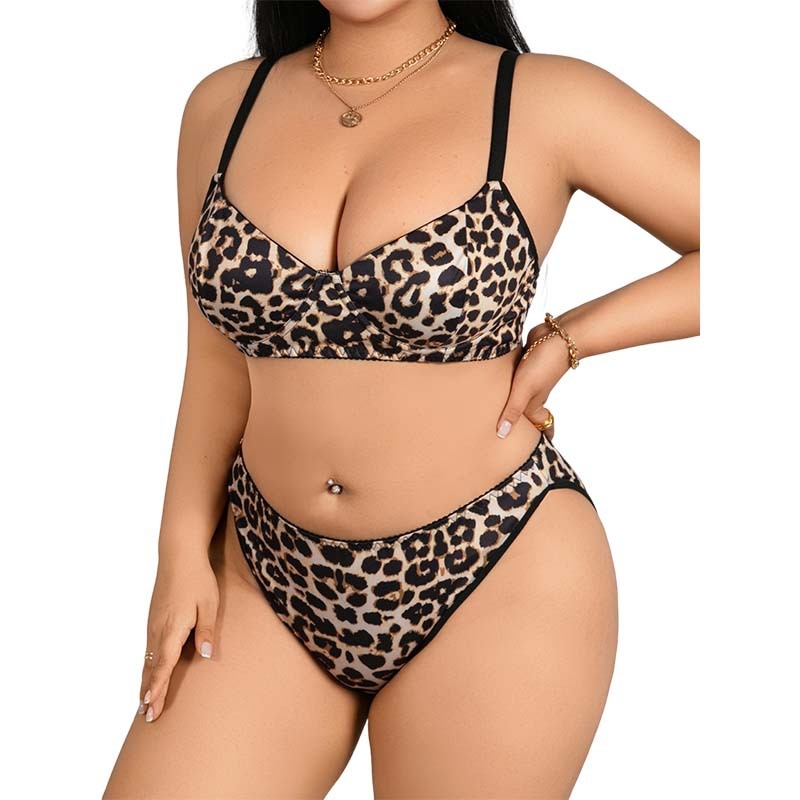 Leopard print bustier set, bežični, čipkasti, push-up, s punim košaricama, stražnje kopčanje