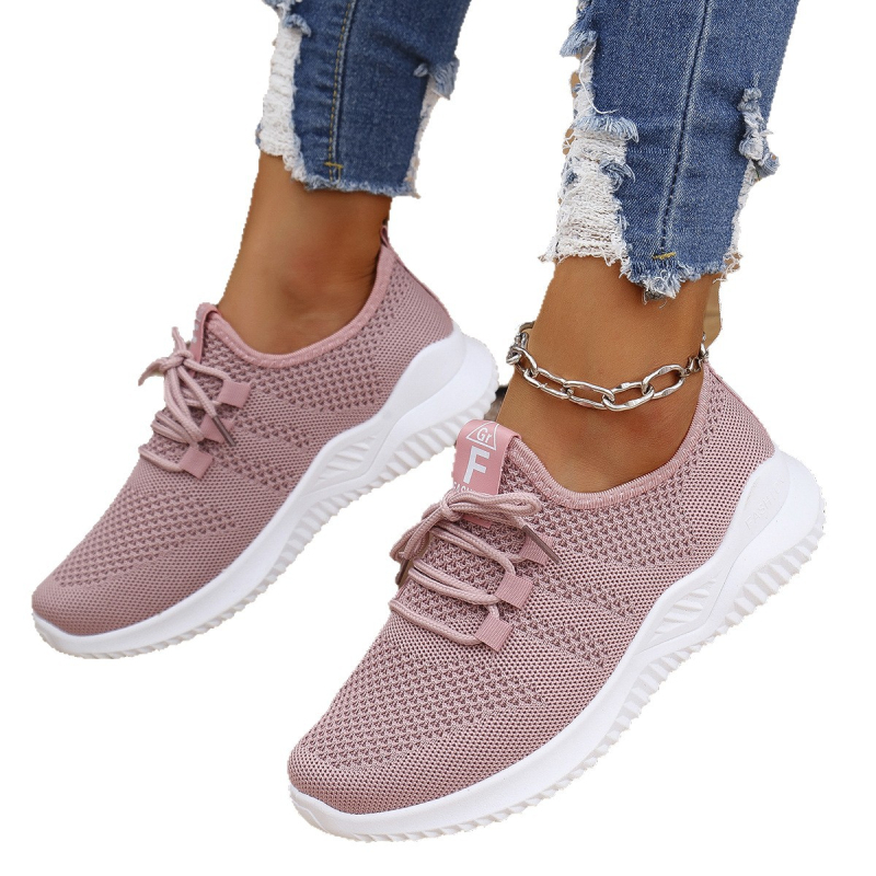 Női futócipő lélegző Flyknit felsőrésszel, Slip-On, alacsony szárú, PVC talp, kerek orr