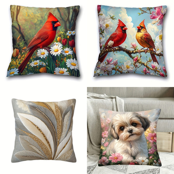 Párnahuzat koronával és virágmotívummal, tollas akcentussal, vintage Shih Tzu design (Poliészter; Modern egyszerű stílus; Nappali)