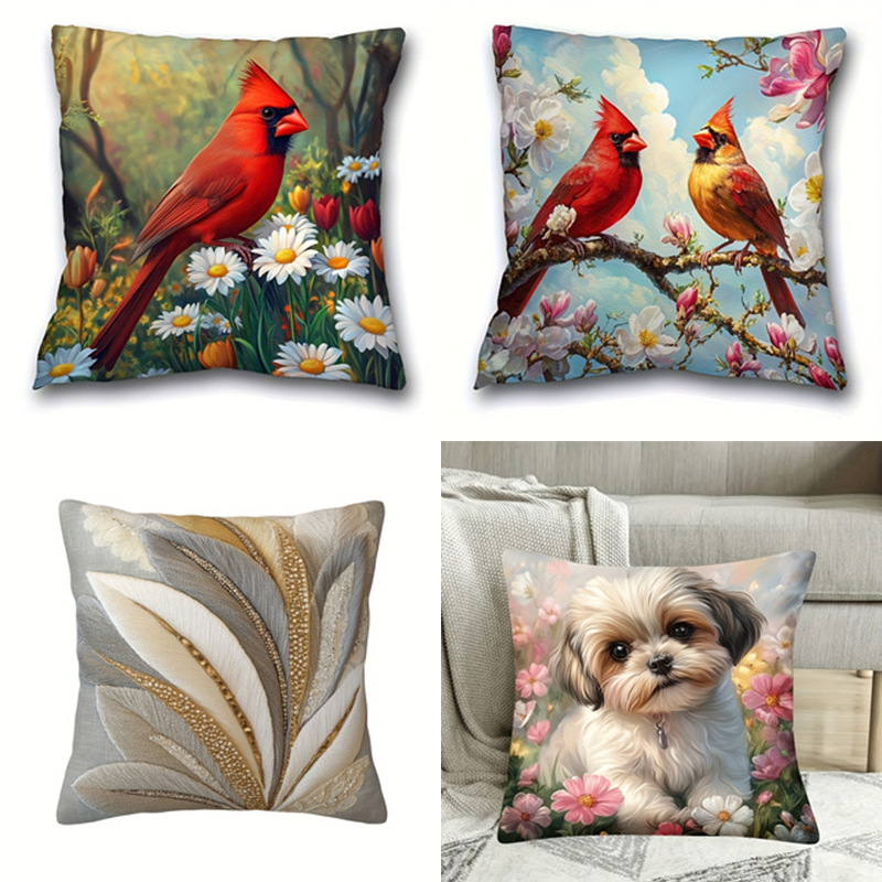 Párnahuzat koronával és virágmotívummal, tollas akcentussal, vintage Shih Tzu design (Poliészter; Modern egyszerű stílus; Nappali)