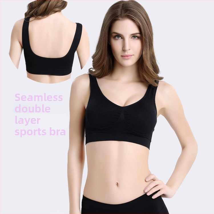Безжичен безшевен спортен бюстгъртър с двойнослойна конструкция, дишащи формовани чашки, пълна чашка, Y-образни презрамки за йога и бягане