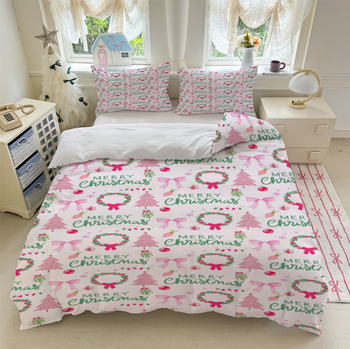 Комплект спално бельо от три части, флорална шарка, цифров печат, полиестер-памук, модерен минималистичен стил