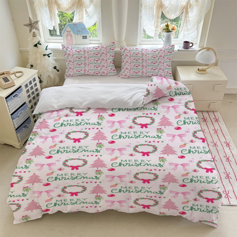 Комплект спално бельо от три части, флорална шарка, цифров печат, полиестер-памук, модерен минималистичен стил