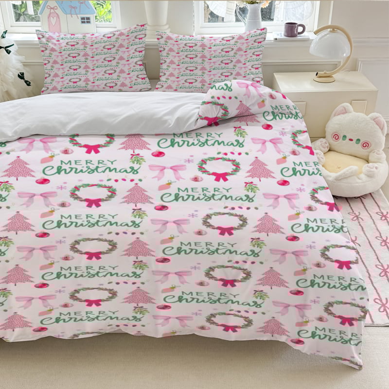 Комплект спално бельо от три части, флорална шарка, цифров печат, полиестер-памук, модерен минималистичен стил