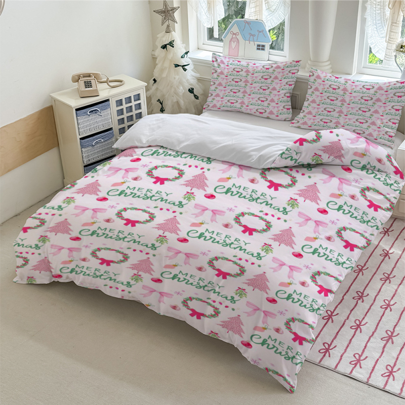 Комплект спално бельо от три части, флорална шарка, цифров печат, полиестер-памук, модерен минималистичен стил