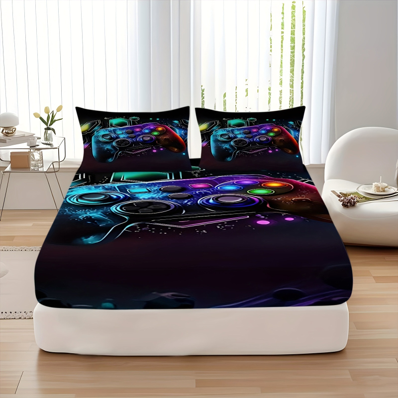 Комплект покривки за легло от три части с 3D дизайн и геометрични ивици, дигитален печат върху синтетично влакно