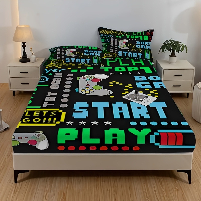 Trīsdaļīgs gultas pārklāja komplekts ar 3D dizainu un ģeometriskām svītrām, digitālā druka uz sintētiskās šķiedras