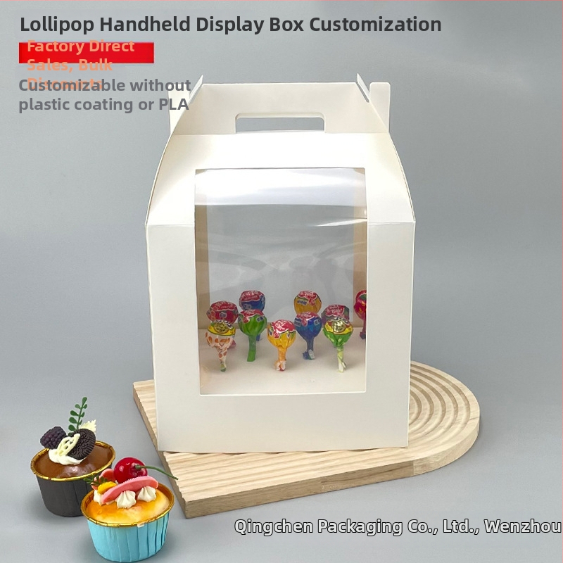 Box na lízanky s okienkom na zobrazenie, prispôsobiteľný (350gsm papier; skladacia tácka; tlač loga; UV tlač)