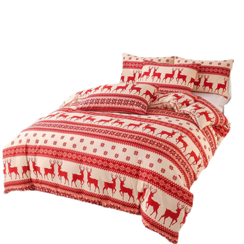 Комплект спално бельо от три части с коледна еленова шарка – Jinli, реактивно печатане и багрене, бръшинг, 90 GSM, премиум