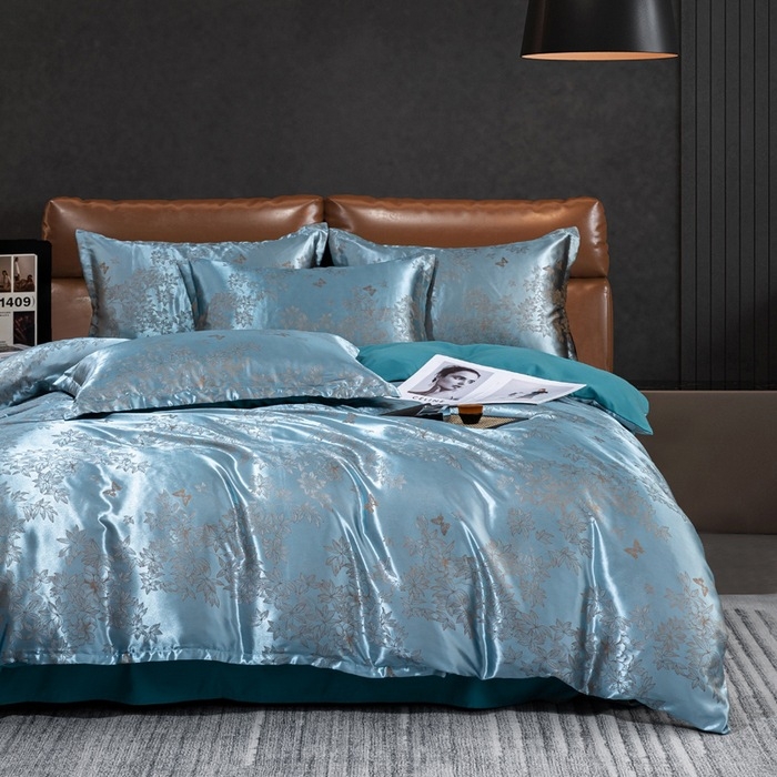 Спален комплект от сатен жакард със твилово тъкане, четири части, хотелски клас, акрил, реактивно боядисване