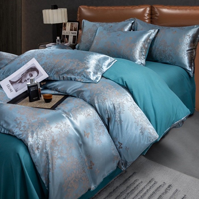 Спален комплект от сатен жакард със твилово тъкане, четири части, хотелски клас, акрил, реактивно боядисване