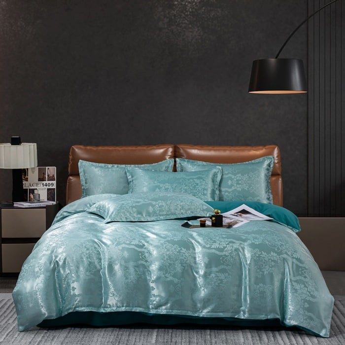 Спален комплект от сатен жакард със твилово тъкане, четири части, хотелски клас, акрил, реактивно боядисване