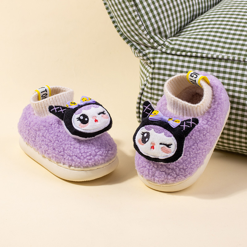 Little Deer Mili dječje plišane papuče za zimu — životinjski uzorak, pull-on dizajn, gornji materijal plastika, đon TPR, dob 1–3 i 4–6 godina