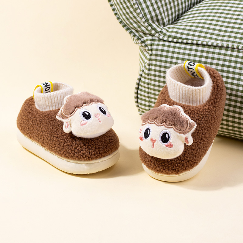 Little Deer Mili dječje plišane papuče za zimu — životinjski uzorak, pull-on dizajn, gornji materijal plastika, đon TPR, dob 1–3 i 4–6 godina