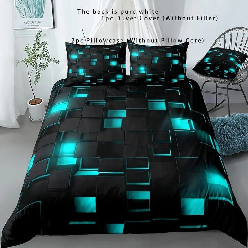 YOUKESHU Комплект калъфки за завивка с решетъчен принт, квилтиран, химическо влакно, комплект от три части