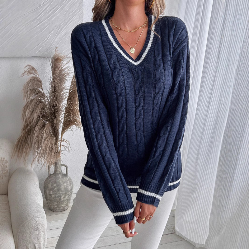 Свитер, V-образно деколте, свободна кройка, едноцветен модел, 50–70% вискоза