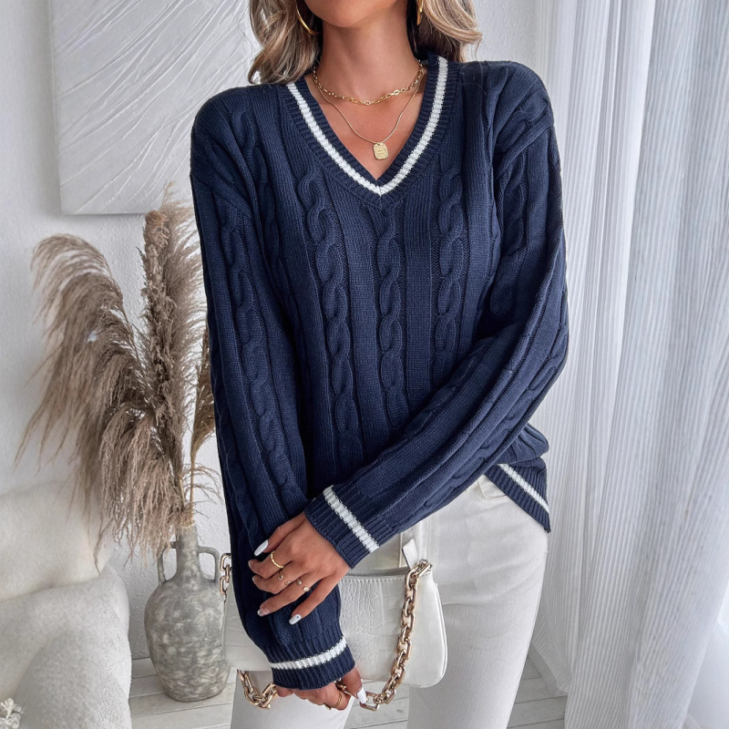 Свитер, V-образно деколте, свободна кройка, едноцветен модел, 50–70% вискоза